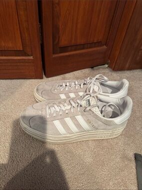 adidas Gazelle Suede Sneakers in Light Gray & White